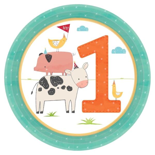 Amscan Farm 1st Birthday Disposable Plates (Pack of 8)