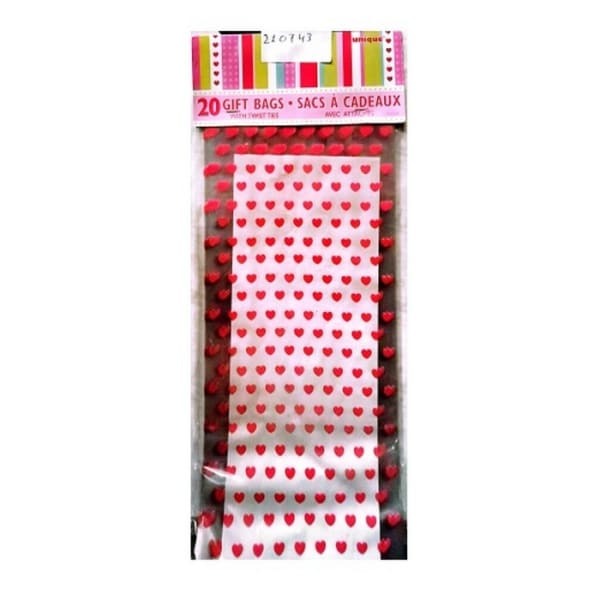 Unique Party Hearts Cellophane Gift Bag (Pack of 20)