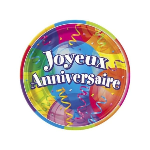 Joyeux Anniversaire Balloons Disposable Plates (Pack of 8)