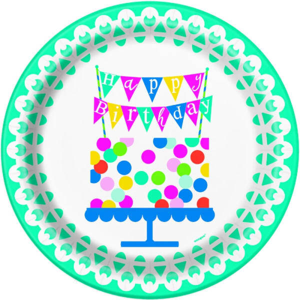 Unique Party Cake Birthday Party Plates (Pack of 8)