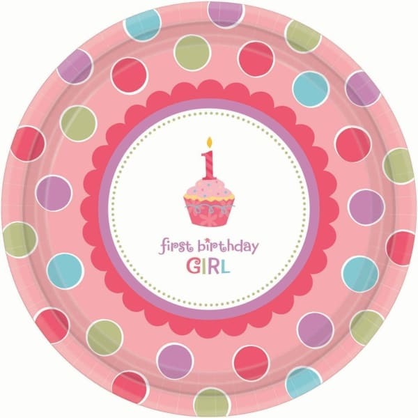 Amscan Paper Polka Dot 1st Birthday Party Plates (Pack of 8)