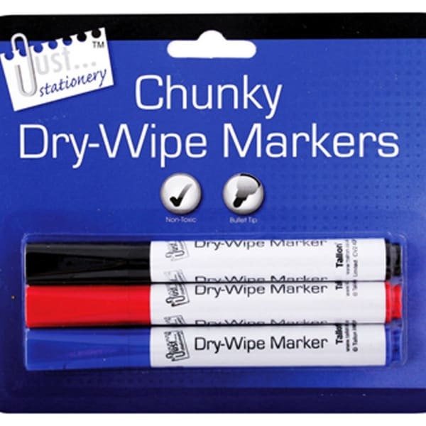 Just Stationery Chunky Dry-Wipe Board Markers (Pack Of 3)