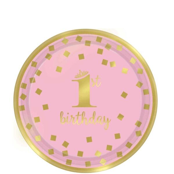 Amscan Paper Metallic 1st Birthday Party Plates (Pack of 8)