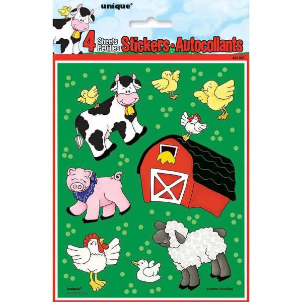 Unique Party Farmyard Stickers (Pack of 4)