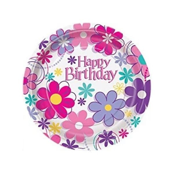 Unique Party Floral Birthday Dinner Plate (Pack of 8)