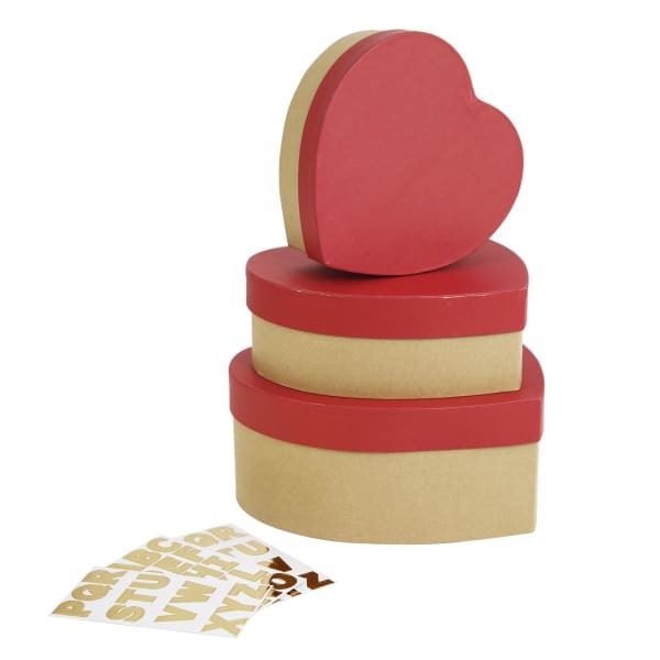 Eurowrap Kraft Hearts Gift Boxes With Stickers (Pack of 3)