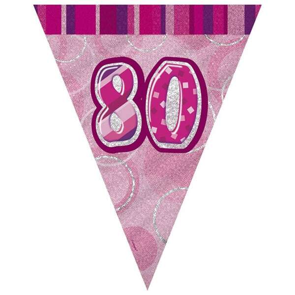 Unique Party 80th Birthday Glitz Pennant Bunting (9ft)