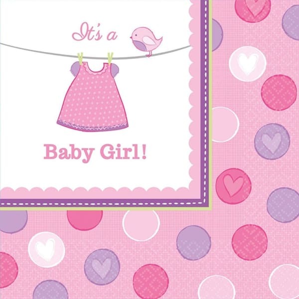 Amscan With Love Baby Girl Disposable Napkins (Pack of 16)