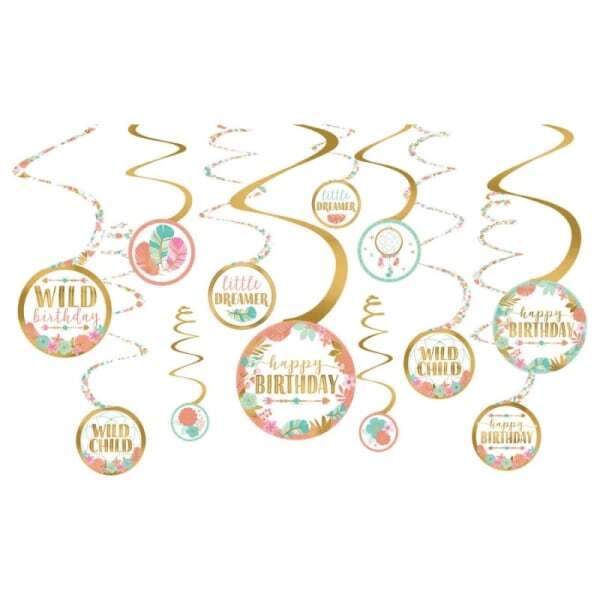 Amscan Boho Birthday Hanging Decoration (Pack of 12)