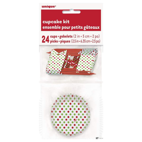 Dotted Christmas Muffin Cases With Picks (Pack of 48)