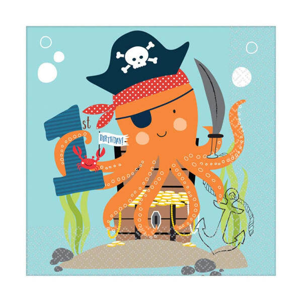 Amscan Ahoy 1st Birthday Disposable Napkins (Pack of 16)