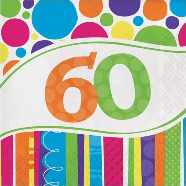 Bright And Bold 60th Birthday Napkins (Pack of 18)