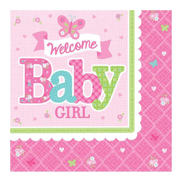 Amscan Welcome Baby Girl Disposable Napkins (Pack of 16)