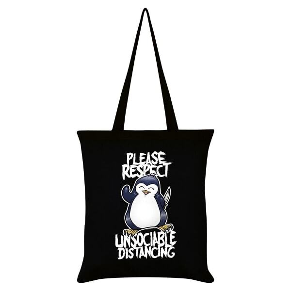 Psycho Penguin Please Respect Unsociable Distancing Tote Bag