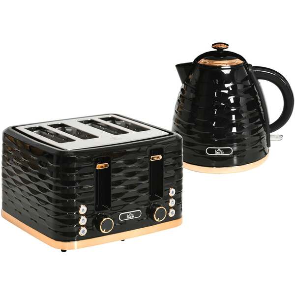 HOMCOM Black 1.7L Kettle and 4 Slice Toaster Set