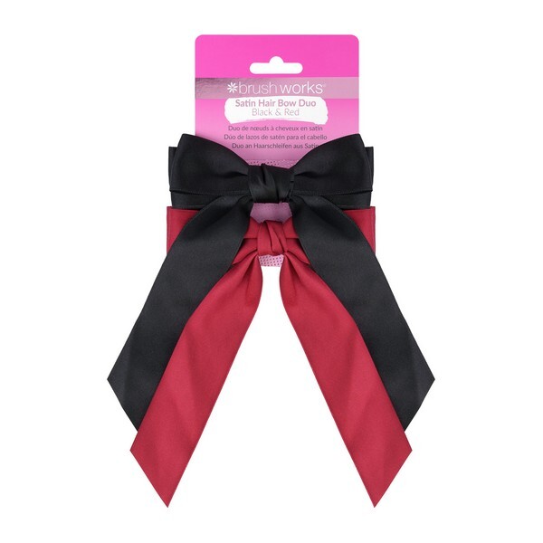 Brushworks Satin Hair Bow Duo – Red & Black