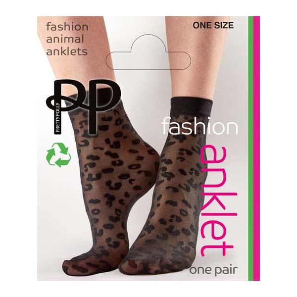 Pretty Polly Animal Pattern Anklets Black - One Size