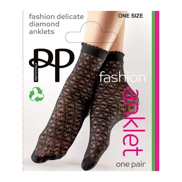 Pretty Polly Delicate Diamond Pattern Anklets Black