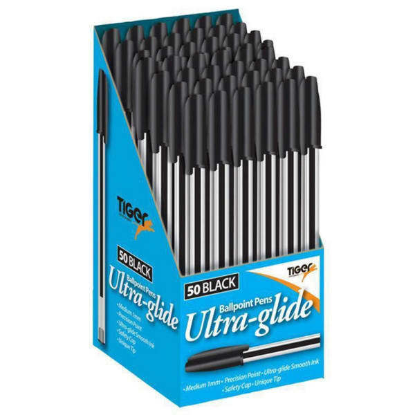 Tiger Stationery Ultra Glide Ballpoint Ink Pens (Box of 50)