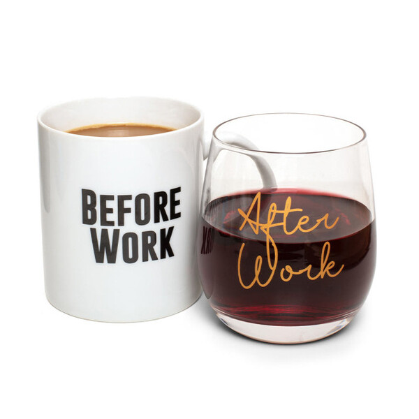 Prezzybox Before Work After Work Mug and Wine Glass Set