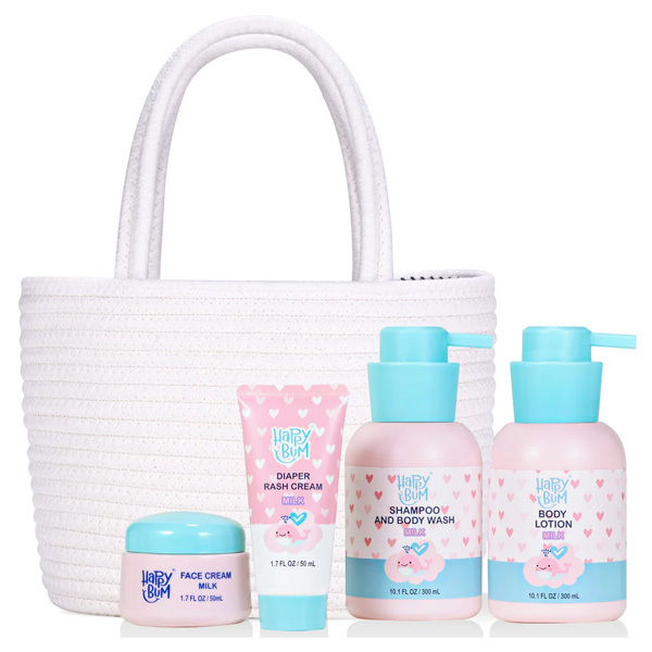 Livingandhome 4pcs Baby Bath Gift Set with Cotton Basket