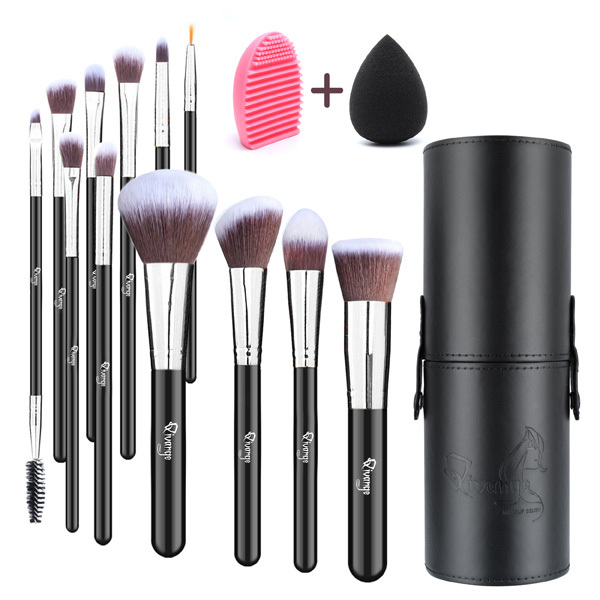 Livingandhome 12pcs Travel Makeup Brush Set- Silver Ferrule