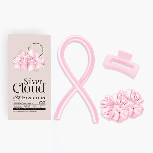 Silver Cloud Pink Satin Heatless Curler set