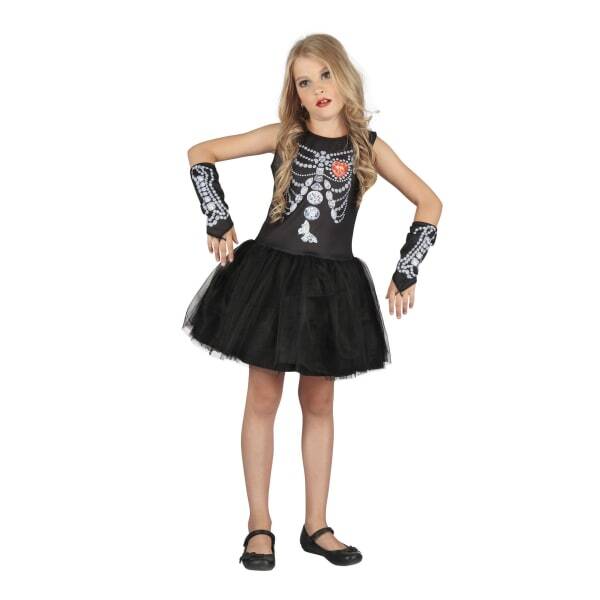 Bristol Novelty rens/Girls Jewel Skeleton Girl Costume (M)