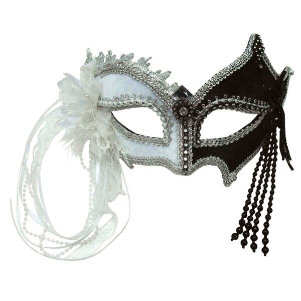 Bristol Novelty Black/White Tassel Eye Mask