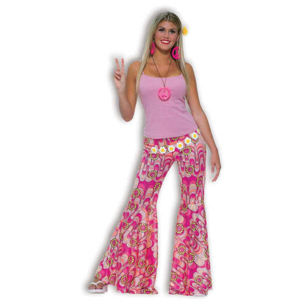 Bristol Novelty Womens Flower Power Bell Bottom Trousers (M)