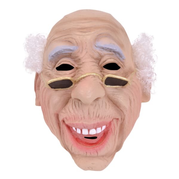 Unisex Old Man Head Mask With Hair And Glasses