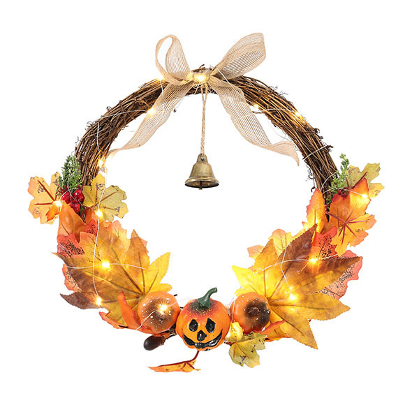 Livingandhome Artificial Pumpkin Maple Leaves Wreath