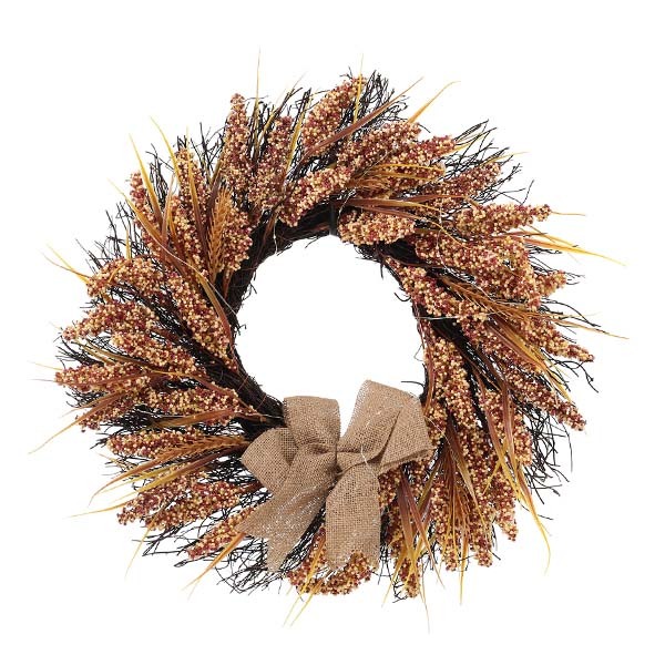 Livingandhome Golden Wheat Ears Wreath with LED Lights