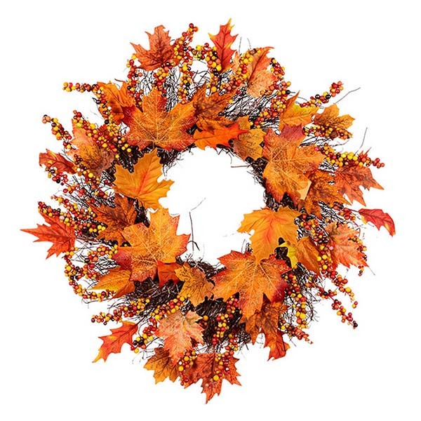 Livingandhome Lighted Maple Leaves Rattan Wreath