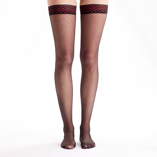 Pretty Polly Sheer Red Heart Hold Ups Black - One Size