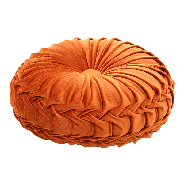 Livingandhome Round Pleated Pumpkin Velvet Cushion 35cm