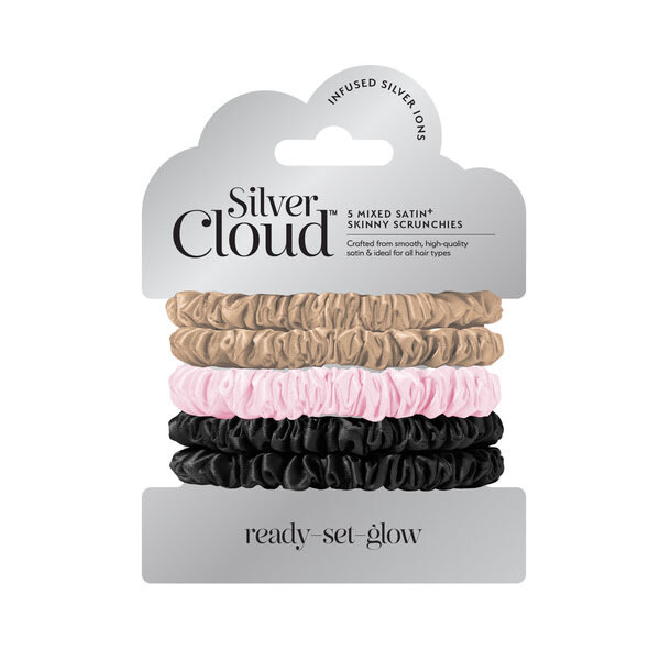 Silver Cloud 5 Mixed Satin Skinny Scrunchies