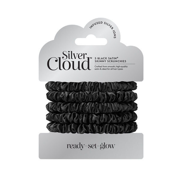 Silver Cloud 5 Black Skinny Satin Scrunchies