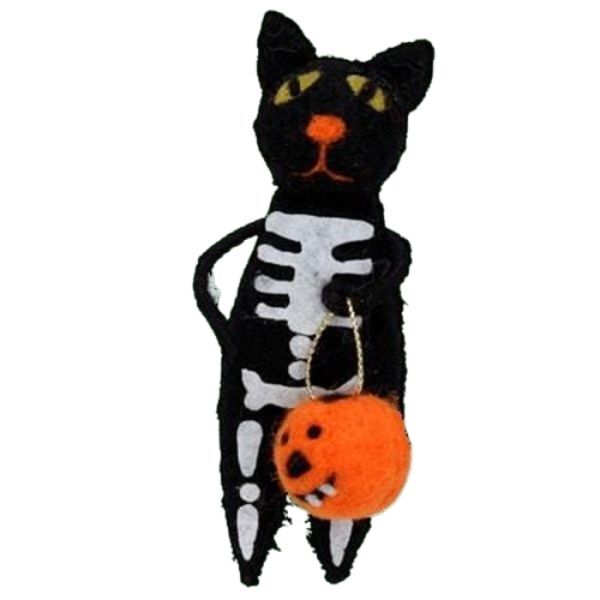 Gisela Graham Skeleton Cat Hanging Halloween Decoration