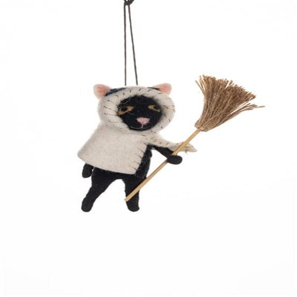 Shoeless Joe Felt Cat with Broom and Cape