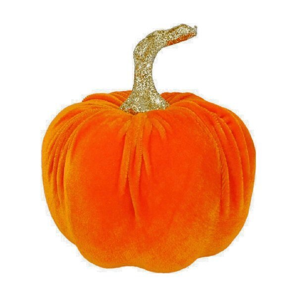 Gisela Graham Halloween Velvet Pumpkin with Glitter Stalk