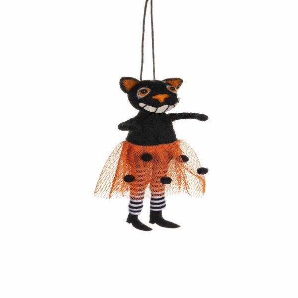 Shoeless Joe Felt Smiling Cat in Tutu Halloween Decoration