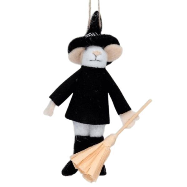 Gisela Graham Wool Wizard Mouse Halloween Hanging Decoration