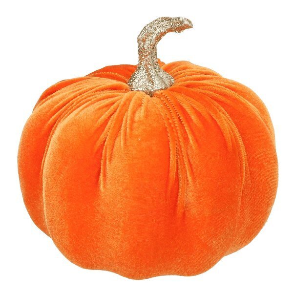 Gisela Graham Halloween Velvet Pumpkin with Gold Glitter