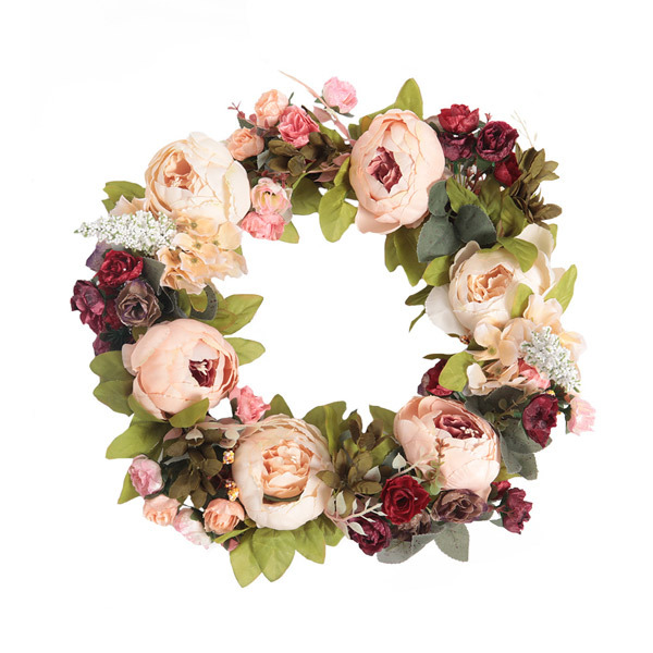 Livingandhome Artificial Peony Mixed Flowers Wreath