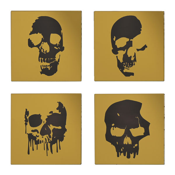 Hocus Pocus Gold & Black Mirror 4 Skull Silhouette Coasters