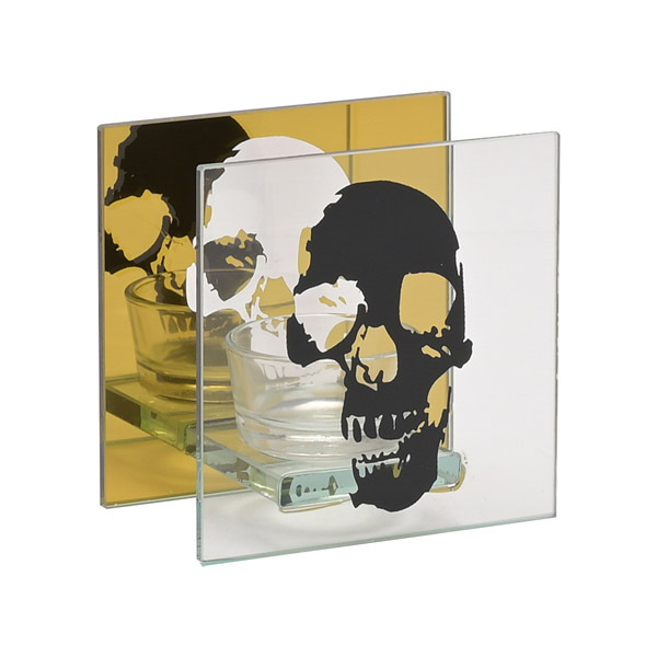 Hocus Pocus Gold and Black Mirror Skull Tealight Holder