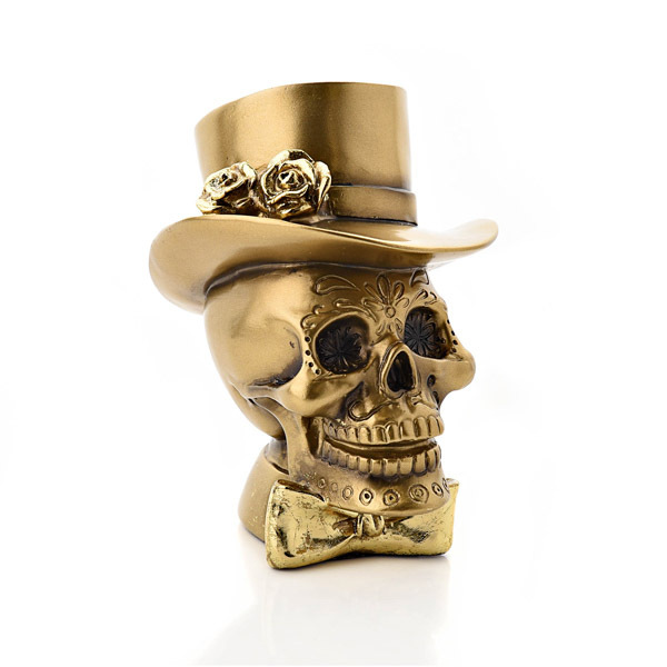 Hocus Pocus Gold Skull with Top Hat Resin Figurine