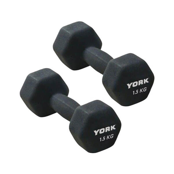 York 1.5kg x 2 Neoprene Hex Dumbbells