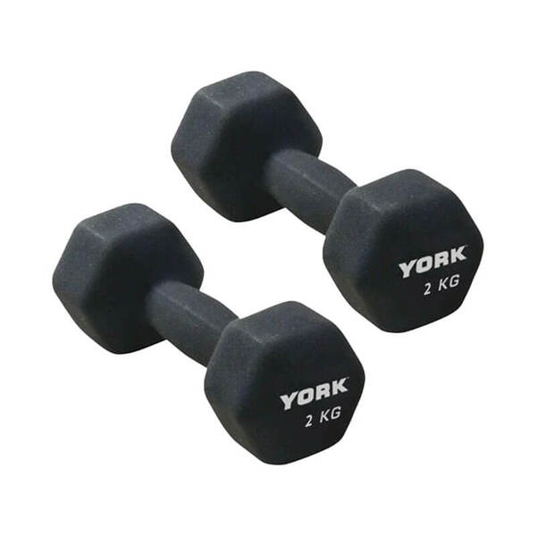 York 2kg x 2 Neoprene Hex Dumbbells